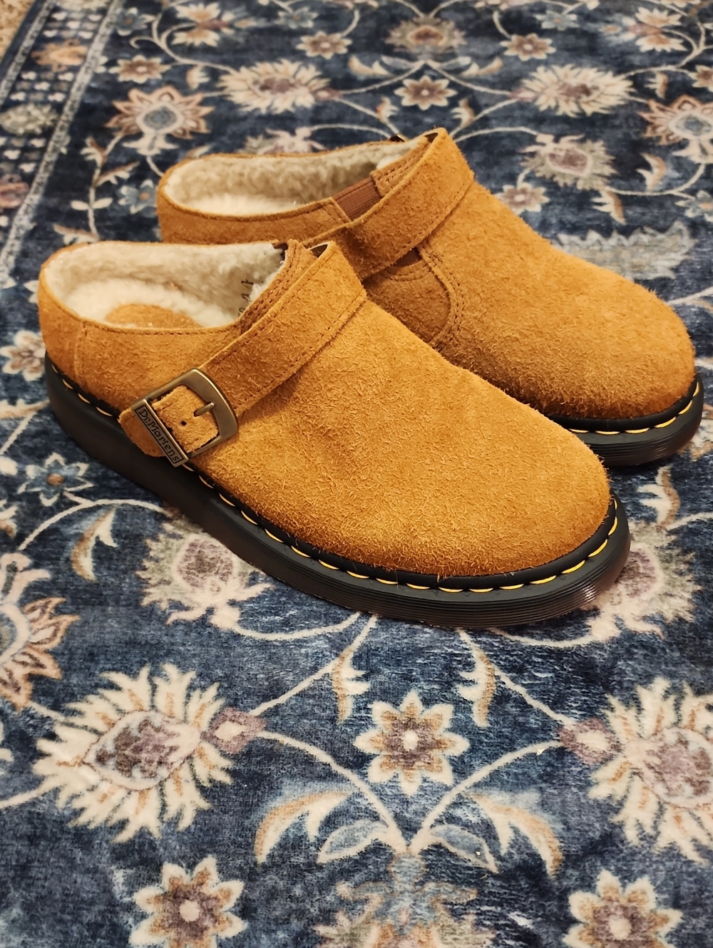 Doc Martens Suede Slip-On Clog with Buckle - Tan